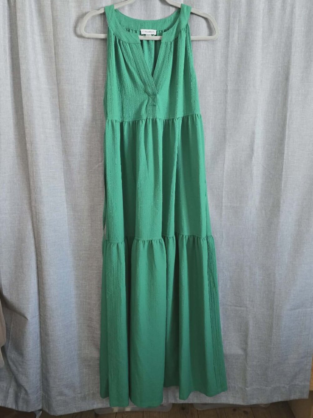 Calvin Klein Green Textured Tiered Maxi Dress size 2